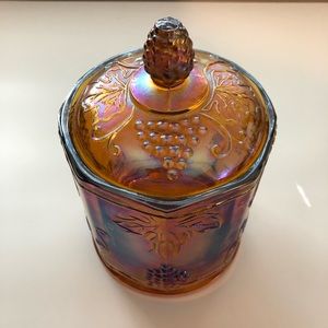 Vintage Carnival Glass Harvest Candy Jar